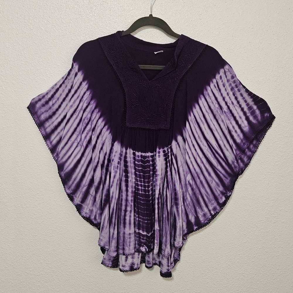 Embroidered pamcho tiedye coastal style one size 100% viscose
